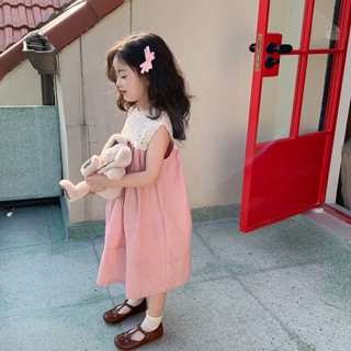 [Aria] ชุดเดรสแขนกุด ปักลายลูกไม้ สีชมพู สไตล์เจ้าหญิง แฟชั่นฤดูร้อน สําหรับเด็กผู้หญิง เดรสเด็กผู้หญิง ชุดเด็กผู้หญิง