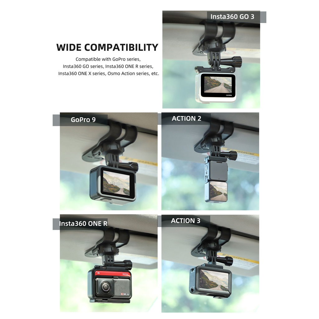 Sunnylife สําหรับใช้ได้กับ DJI OSMO Action 5 PRO/Action 4/GOPRO 13/INSTA360 GO 3/INSTA360 X5 X4 รถ Sun visor bracket กล้อง Action คลิปรถ