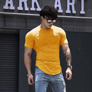 Sports T-shirt Mens Short-Sleeved Loose European and American T-shirt Curved Hem Fitness Trendy Running Quick-Drying Breathable Top nZvA