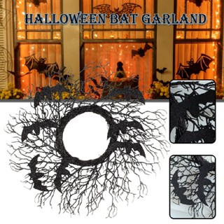 Black Bat Halloween Wreath Decoration for Front Door Home Party Wall Decor