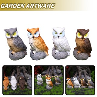 4pcs/set Small Resin Owl Sculpture Artificial Figurines Garden Yard Indoor Decor