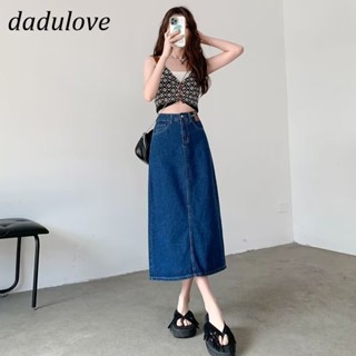 DaDulove💕 New Korean Version of INS Retro Thin Section Slit Jeans Niche High Waist A- line Skirt Bag Hip Skirt