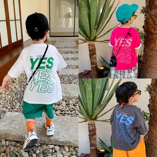 เสื้อยืดแขนสั้น พิมพ์ลายตัวอักษร Yes สีขาว แฟชั่นฤดูร้อน สําหรับเด็กผู้ชาย 2023