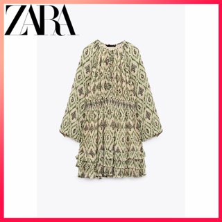 Zara ใหม่ ชุดเดรส เอวยางยืด พิมพ์ลาย สําหรับผู้หญิง