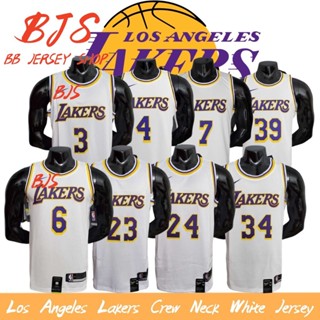 【BJS �� เลขที่ เสื้อกีฬาบาสเก็ตบอล คอกลม ลายทีม Los Angeles Lakers สีขาว 6JAMES