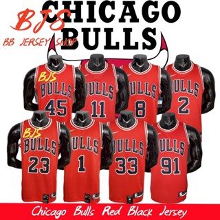 【BJS �� Chicago Bulls หมายเลข เสื้อกีฬาบาสเก็ตบอล สีดํา สีแดง 23 ชิ้น