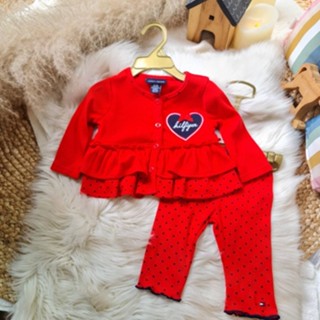 Tommy Hilfiger set 2 pcs. ชุดเซ็ตเด็กผู้หญิง สีแดงเข้าชุด