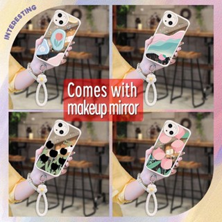 Liquid silicone Makeup mirror Phone Case For iphone13 Heat dissipation Little Fresh For Girls trend Hangings Mirror surface