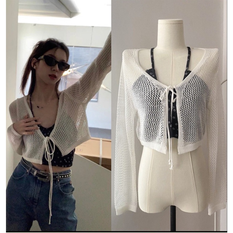 #เสื้อคลุมตาข่าย
#เสื้อคลุมแขนยาว
#เสื้อคลุมผูกด้านหน้า
#เสื้อคลุม2สี
#เสื้อคลุมฟรีไซส์
