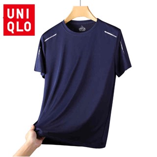 Uniqlo เสื้อยืดแขนสั้น ผ้าเรยอน ทรงหลวม แบบแห้งเร็ว แฟชั่นฤดูร้อน สําหรับผู้ชาย 2023