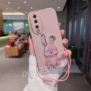 เคสโทรศัพท์มือถือ ลายการ์ตูนกระต่ายน่ารัก 3D พร้อมสายคล้องมือ และขาตั้ง สําหรับ Honor 90 Lite X8a Magic5 Pro 5G 4G Honor90Lite