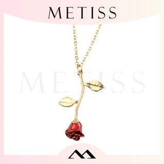 Metiss สร้อยคอชุบ จี้ดอกกุหลาบ สีแดง สไตล์โรแมนติก สร้างสรรค์