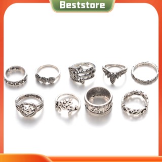 Beststore|  ชุดแหวนแกะสลัก รูปดอกทานตะวัน แฮมซ่า 9 ชิ้น สําหรับผู้หญิง