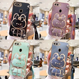 เคส Oppo A5S เคส Oppo A7 เคส Oppo A12 A3S Casing Oppo A11K A1K Cover Oppo A5 A9 2020 Cassing Oppo F5 Youth F5 Plus Case Oppo F7 A12E Case Cartoon Stand Vanity Mirror Case Bunny Rabbit Holder Crossbody Phone Strap Case KD โทรศัพท์มือถือ ลายการ์ตูนกระต่าย