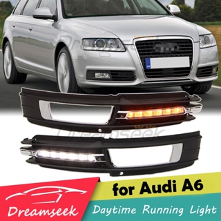 ฝาครอบไฟตัดหมอก LED สีเหลือง สําหรับ Audi A6 C6 Facelift Model 2009 2010 2011 DRL