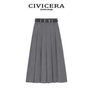 กระโปรงเทนนิสสาวอวบ CIVICERA ชุดสูทสีเทากระโปรงยาวปานกลางกระโปรงจีบแบบลำลองเอวสูงใส่แล้วดูผอมสำหรับฤดูใบไม้ผลิและฤดูใบไม้ร่วงสำหรับผู้หญิง