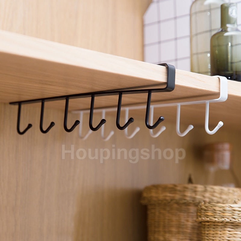 ชั้นวางของเหล็ก แบบ 6 ตะขอ ไม่ต้องเจาะ สําหรับห้องครัว ตู้เสื้อผ้า - รูปที่ 2