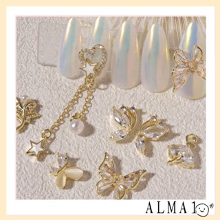 ALMA เครื่องประดับ จี้โบว์ ประดับเพทาย ไข่มุก และผีเสื้อ สําหรับตกแต่งเล็บ DIY