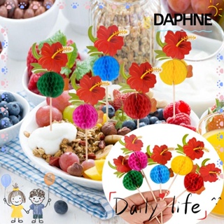 Daphne ใหม่ ไม้จิ้มฟันไม้ไผ่ ลายดอกไม้ ต้นมะพร้าว 3D แบบใช้แล้วทิ้ง สไตล์ฮาวาย สําหรับตกแต่งเค้ก 100 ชิ้น