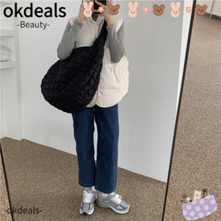 OKDEALS กระเป๋าสะพายไหล่ ทรงโท้ท ขนาดใหญ่ น้ําหนักเบา แต่งจับจีบ ลายก้อนเมฆ