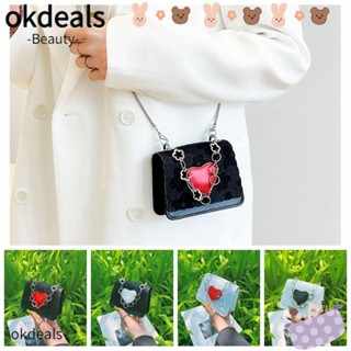 Okdeals กระเป๋าสะพายไหล่ กระเป๋าถือ ขนาดมินิ สีตัดกัน มีสายโซ่คล้อง รูปหัวใจ สําหรับสตรี