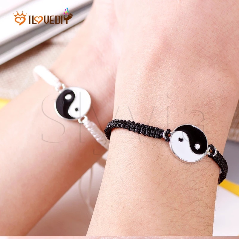[สร้อยข้อมือเชือกถัก] [จี้หยินหยาง สไตล์โบฮีเมียน] [เครื่องประดับผู้หญิง และผู้ชาย]
