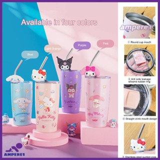 Cod น่ารัก Sanrio กระติกน้ำร้อนเด็กขวดน้ำ Hellokitty Cinnamoroll Kuromi ฟางถ้วยกระติก Doubler ชั้นเครื่องดื่มแก้วสำหรับสาวๆ-AME1 -AME1