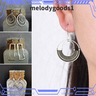 Melodygoods1 ต่างหูตะขอ ทรงสี่เหลี่ยมผืนผ้า สีเงิน เครื่องประดับแฟชั่น