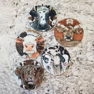 New 5pcs Creative Cute Cow Table Top Coasters Coffee Tea Cup Coaster Set