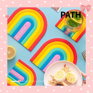 Path แผ่นรองแก้ว กันลื่น กันความร้อน ทําความสะอาดง่าย สีรุ้ง สําหรับตกแต่งบ้าน ห้องครัว