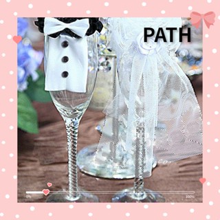 PATH ผ้าคลุมหน้าเจ้าสาว ผูกโบว์ DIY อุปกรณ์งานเลี้ยง ตกแต่งแก้วไวน์ 2 ชิ้น / ชุด