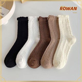 Rowans ถุงเท้าลูกไม้ สําหรับผู้หญิง สีพื้น ยาว ระบายอากาศ ถุงเท้าโลลิต้า