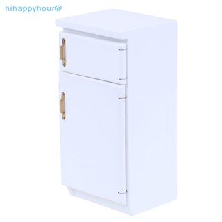 Hihappyhour ตู้เย็น ตู้แช่แข็ง เฟอร์นิเจอร์ ขนาดมินิ สีขาว สําหรับตกแต่งบ้านตุ๊กตา 1:12