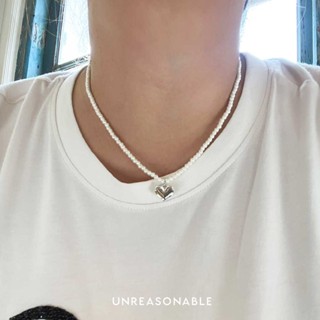 สร้อยคอมุกแก้ว พร้อมจี้หัวใจ สีเงิน UA0880-01 Unreasonable Accessories