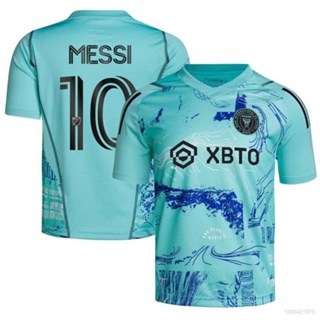 ใหม่ 2023-2024 Messi 10 Inter Miami FC One Planet Jersey เสื้อยืดกีฬา พลัสไซซ์