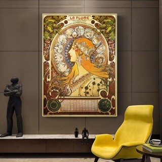 โปสเตอร์ผ้าใบ พิมพ์ลายตัวอักษร Mucha Famous Illustration Art Nouveau สไตล์คลาสสิก สําหรับผู้หญิง 0711