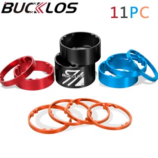 Bucklos แหวนรองตะเกียบหน้าจักรยาน อะลูมิเนียมอัลลอย ขนาด 1-1/8 นิ้ว 2 มม. 3 มม. 5 มม. 10 มม. 15 มม. สําหรับรถจักรยานเสือภูเขา 11 ชิ้น