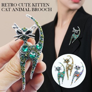 New 1pc Retro Cute Kitten Cat Animal Brooch Exquisite Diamond Collar Pin