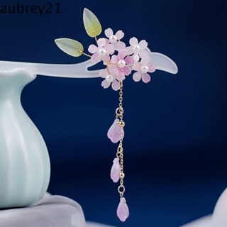 Aubrey1 กิ๊บติดผม ดอกไม้อะซิเตท ปาร์ตี้ หรูหรา วินเทจ เครื่องประดับผม กิ๊บติดผม ตะเกียบ พู่ ส้อมผม สําหรับผู้หญิง ปิ่นปักผมจีน
