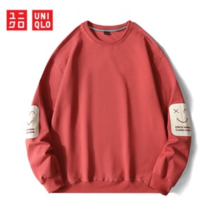 Uniqlo เสื้อกันหนาวลําลอง มีฮู้ด ทรงหลวม ลายหน้ายิ้ม แฟชั่นสําหรับผู้ชาย