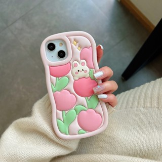 เคสโทรศัพท์มือถือ ซิลิกาเจล ลายกระต่าย ทิวลิป สําหรับ iphone14 13 12 pro max 14 11 14pro 14plus 13 12 11 promax