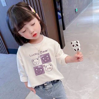 【Girl Tshirt】เสื้อยืดแขนยาว พิมพ์ลายการ์ตูน Budak Perempuan Baju สไตล์เกาหลี สําหรับเด็กผู้หญิง (อายุ 2-15 ปี)