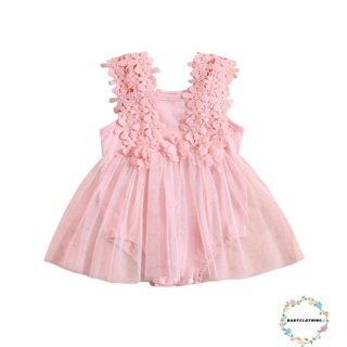 Babyclothes- ชุดจั๊มสูทรอมเปอร์ แขนกุด กระโปรง ผ้าตาข่าย ลายดอกไม้ ลูกไม้ แฟชั่นฤดูร้อน สําหรับเด็กทารกผู้หญิง