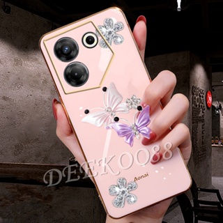 เคสป้องกันโทรศัพท์มือถือ ลายผีเสื้อบินน่ารัก สีชมพู สําหรับ Tecno Camon 20 Pro Premier Spark Go 2023 10C 10 Pro POVA 4 4G 5G Camon20PRO