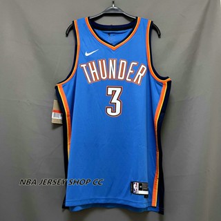 【คุณภาพสูง】ใหม่ ของแท้ NBA Oklahoma City Thunder Icon Edition 2022-23 สําหรับผู้ชาย #3 เสื้อกีฬาแขนสั้น ลายทีม Josh Giddey Swingman สีฟ้า