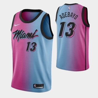 【คุณภาพสูง】ใหม่ ของแท้ NBA Miami Heat 2020-21 สําหรับผู้ชาย #13 เสื้อกีฬาแขนสั้น ลายทีม Bam Adebayo City Edition สีรุ้ง