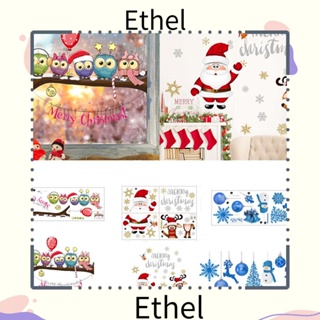 Ethel1 สติกเกอร์ติดผนัง หน้าต่าง ลายคริสต์มาส สโนว์แมน กวาง เกล็ดหิมะ ซานตาคลอส ตกแต่งต้นคริสต์มาส