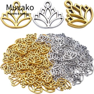 Muvako จี้ดอกบัว โลหะผสม สีเงิน เครื่องประดับ DIY