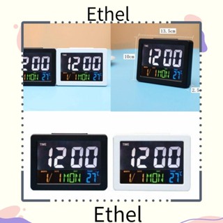 Ethel1 นาฬิกาปลุกดิจิทัล หน้าจอ LED อิเล็กทรอนิกส์ ใช้แบตเตอรี่ แสดงอุณหภูมิ ABS