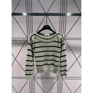 O5EZ C- ELINE 2023 French style lazy off-shoulder design striped short loose all-match knitted top